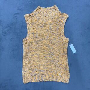 Anthropologie Marled Mock Neck Sleeveless Sweater Top Yellow Grey Size M